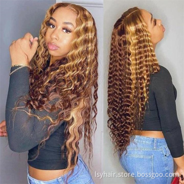 Unprocessed Brazilian Human Hair HD Full Lace Wig Vendors, Highlight Deep Curl Cuticle Aligned Virgin Hair Wigs For Black Women